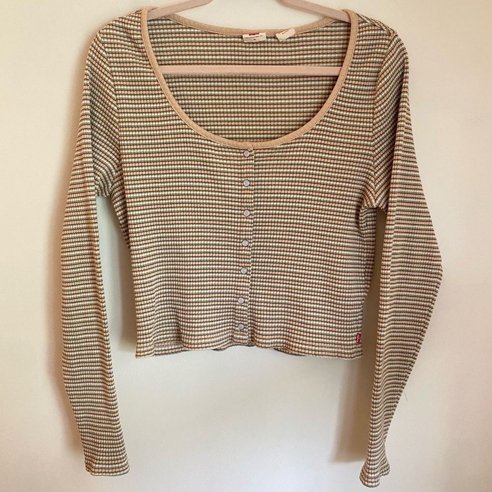 Levis Women’s Long Sleeve Ribbed Striped Top